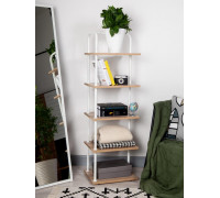 Стеллаж Отрада узкий с 5 полками из ЛДСП, 400х330х1260Н, белый/дуб