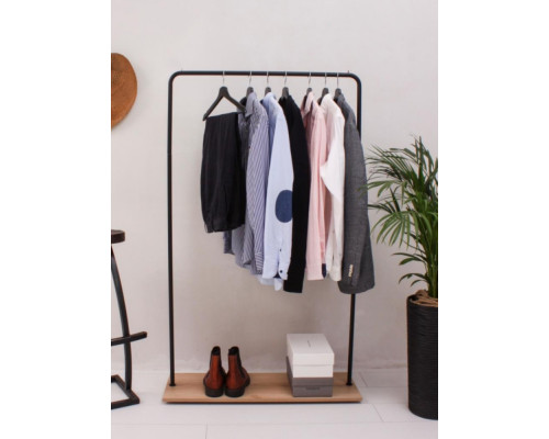 Вешалка напольная Отрада с полкой для обуви из ЛДСП, 910х330х1500Н, черная/дуб