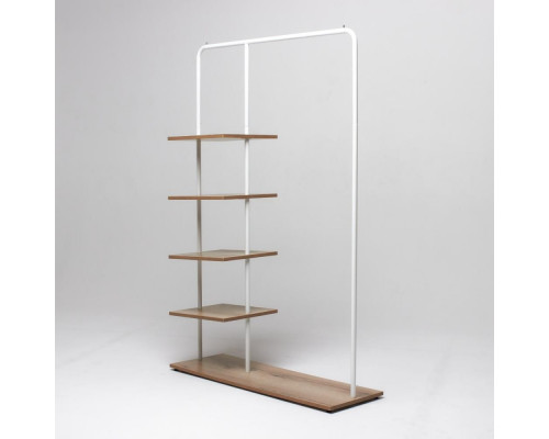 Вешалка напольная Отрада с пятью полками для одежды и обуви из ЛДСП, 1000х330х1500Н, белая/дуб