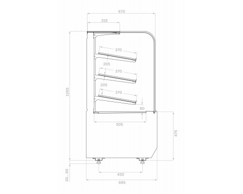 Витрина нейтральная напольная Carboma KR70 N 0,9-1 Light Bread (9005)